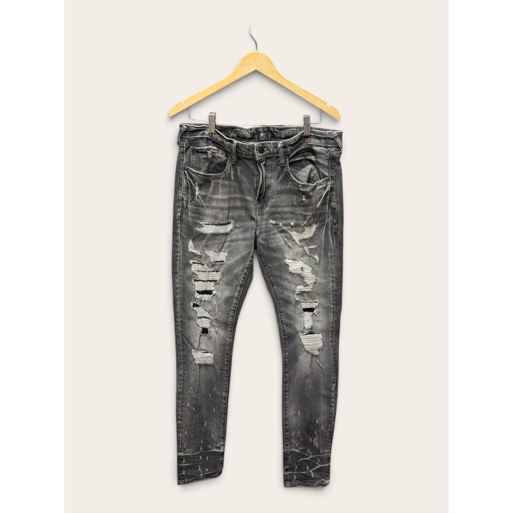PRPS Goods & Co Mens Distressed Stretch Jeans Faded Black Ripped Denim 34x32